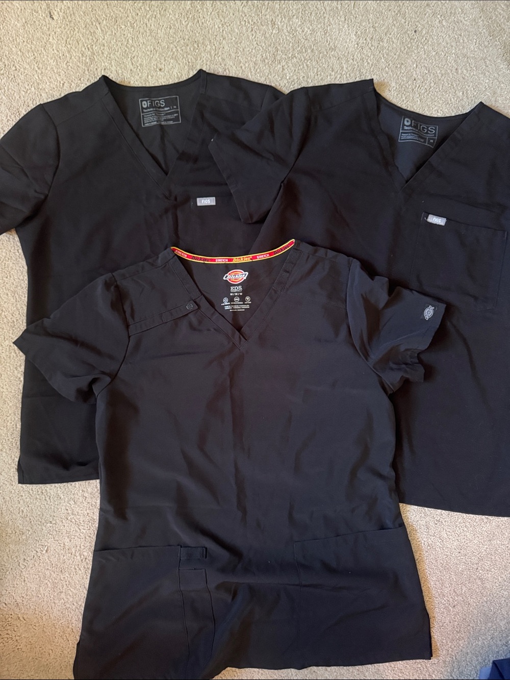 Figs Black V-Neck Medical Scrub Top